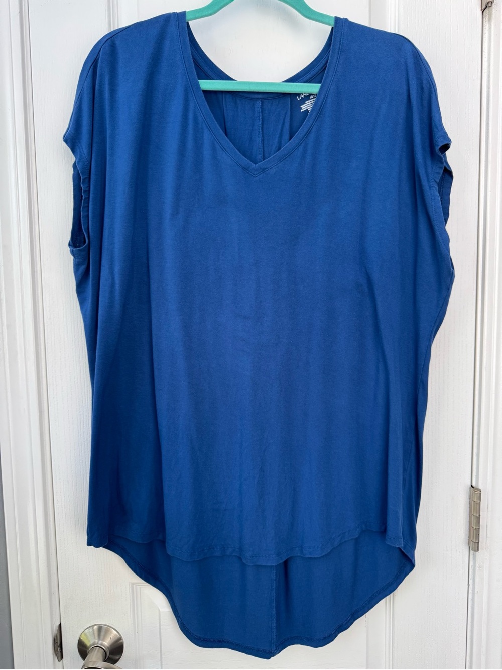 Lands' End Blue V-Neck Short Sleeve Long Tee
